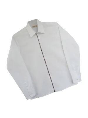 Sale: (Size L) White Zipper Shirt Rainbow with Classic Collar