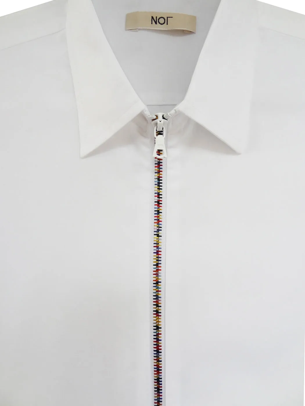 Sale: (Size L) White Zipper Shirt Rainbow with Classic Collar