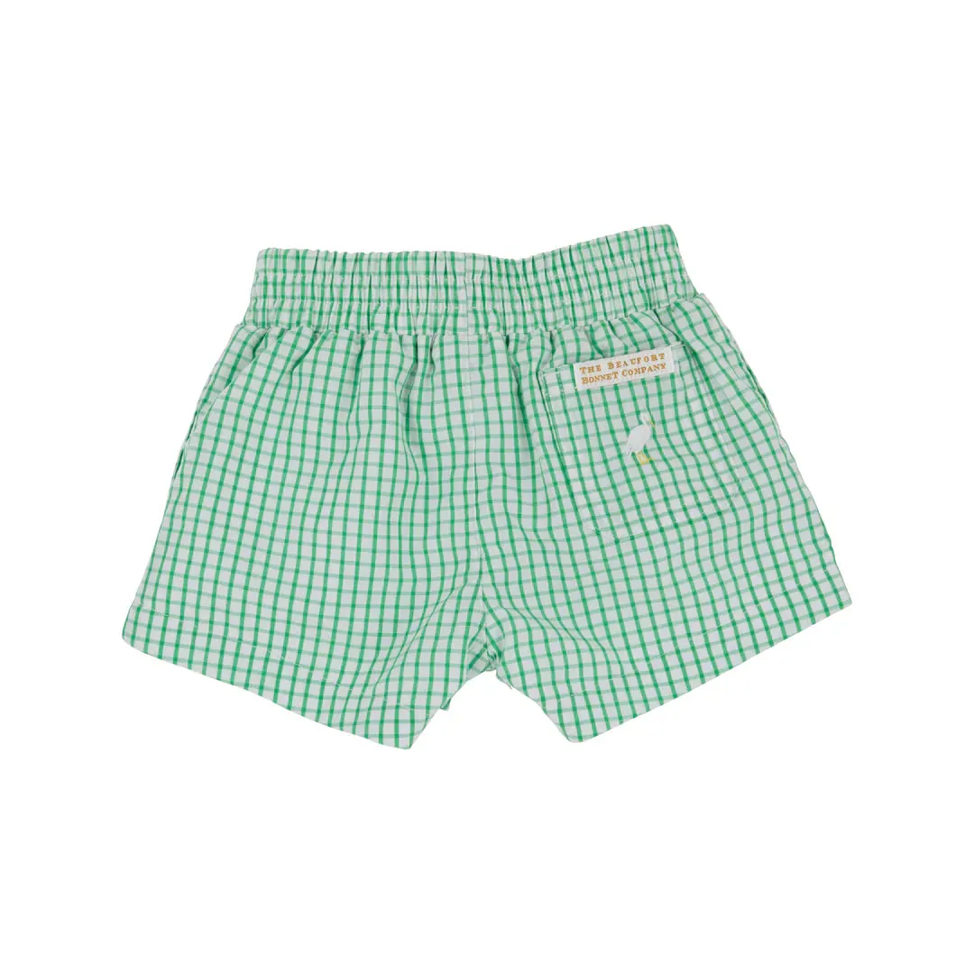 Sheffield Shorts, Kiawah Kelly Green Windowpane with Multicolor Stork