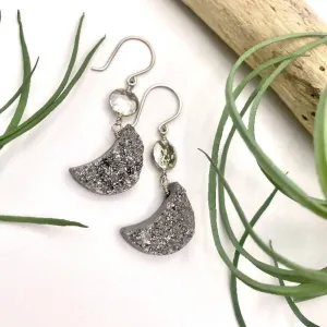 Silver Druzy Moon Earrings