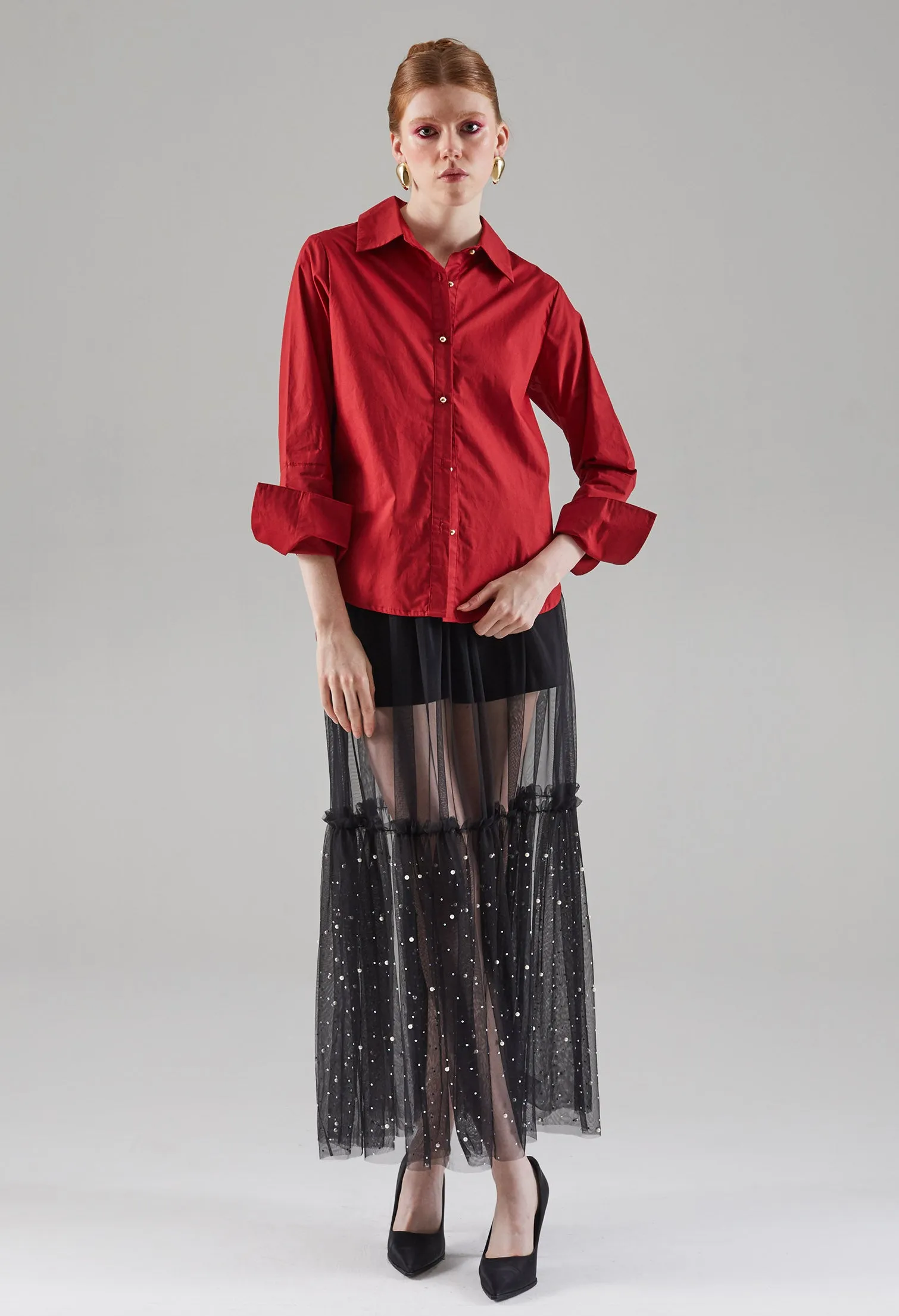 Slick Metallic Button Blouse