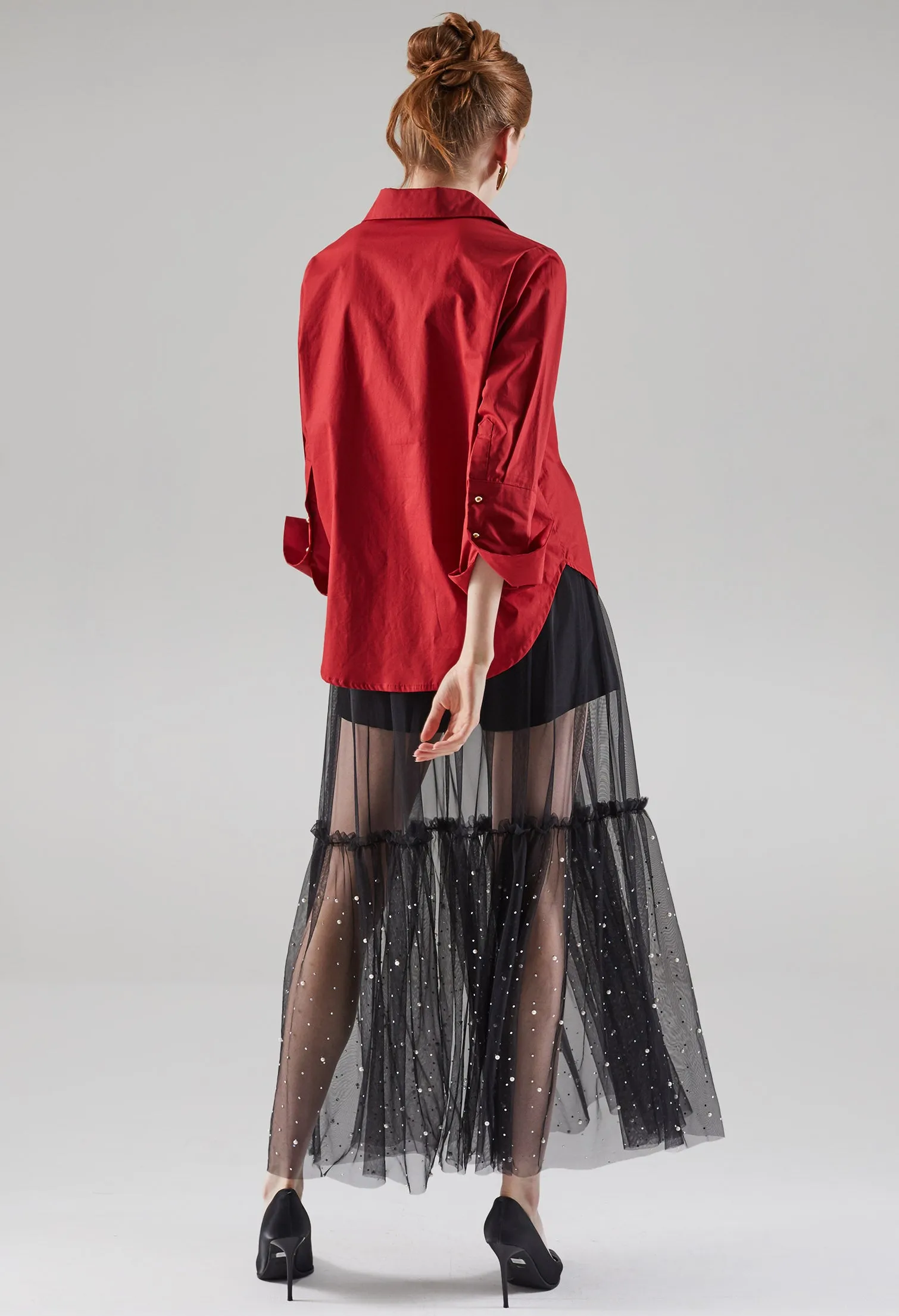 Slick Metallic Button Blouse