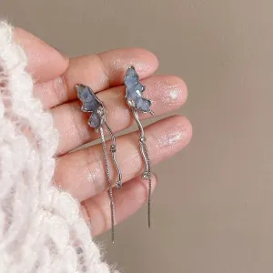 Stylish Irregular Crystal Stone Inlaid Butterfly Tassel Chain Earrings