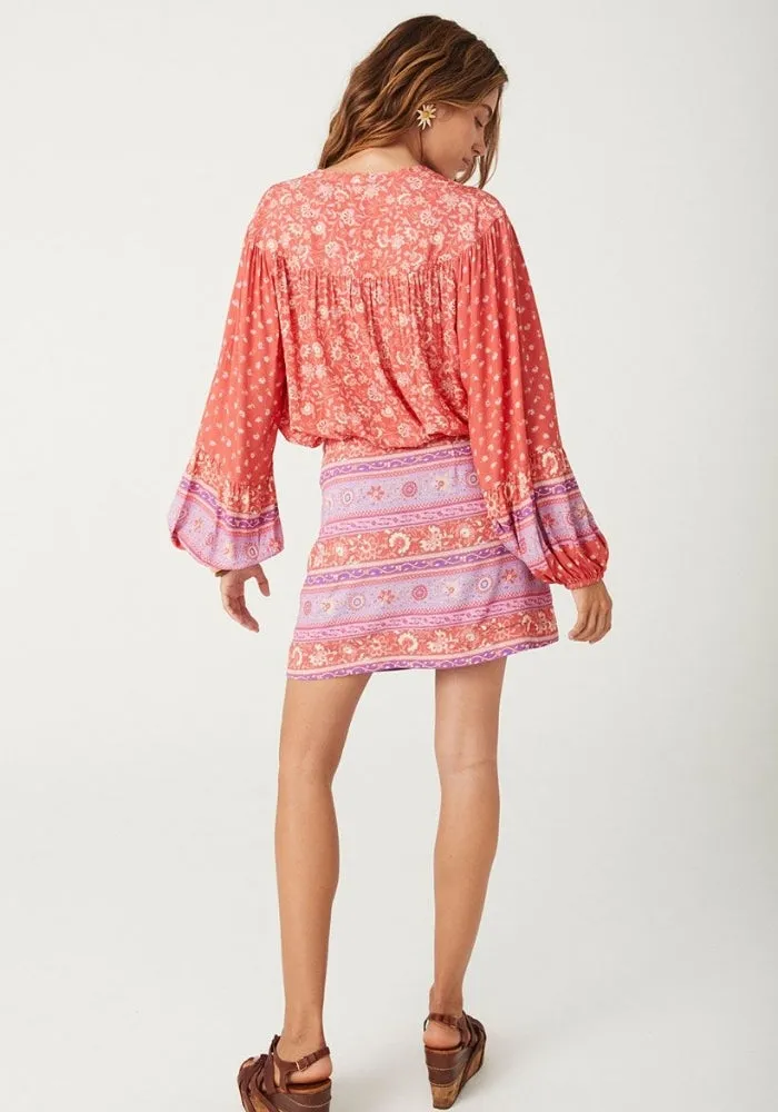 Sunshine Bandit Wrap Mini Skirt - Cayenne
