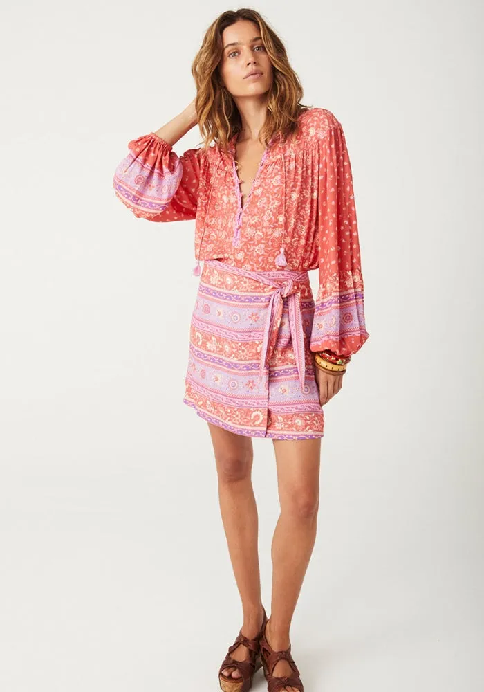 Sunshine Bandit Wrap Mini Skirt - Cayenne