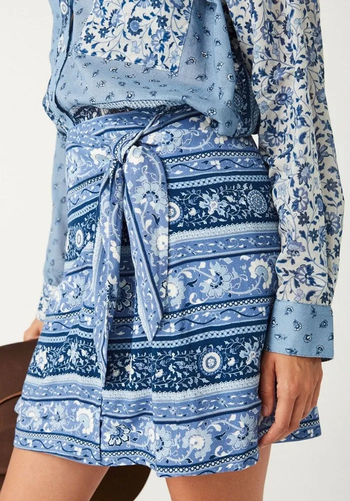 Sunshine Bandit Wrap Mini Skirt - Chambray