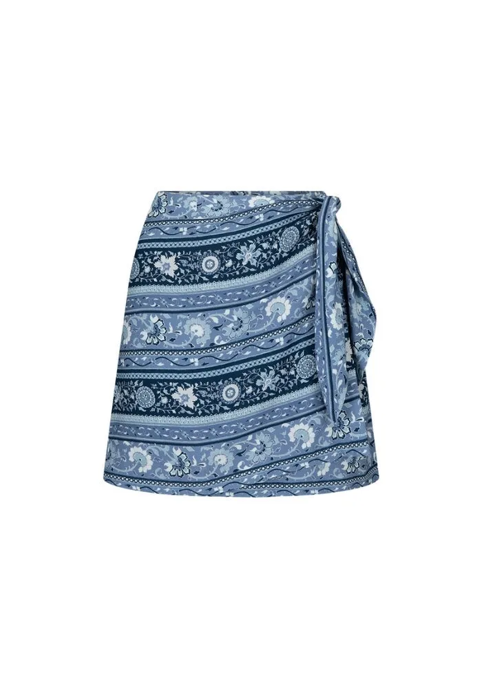 Sunshine Bandit Wrap Mini Skirt - Chambray