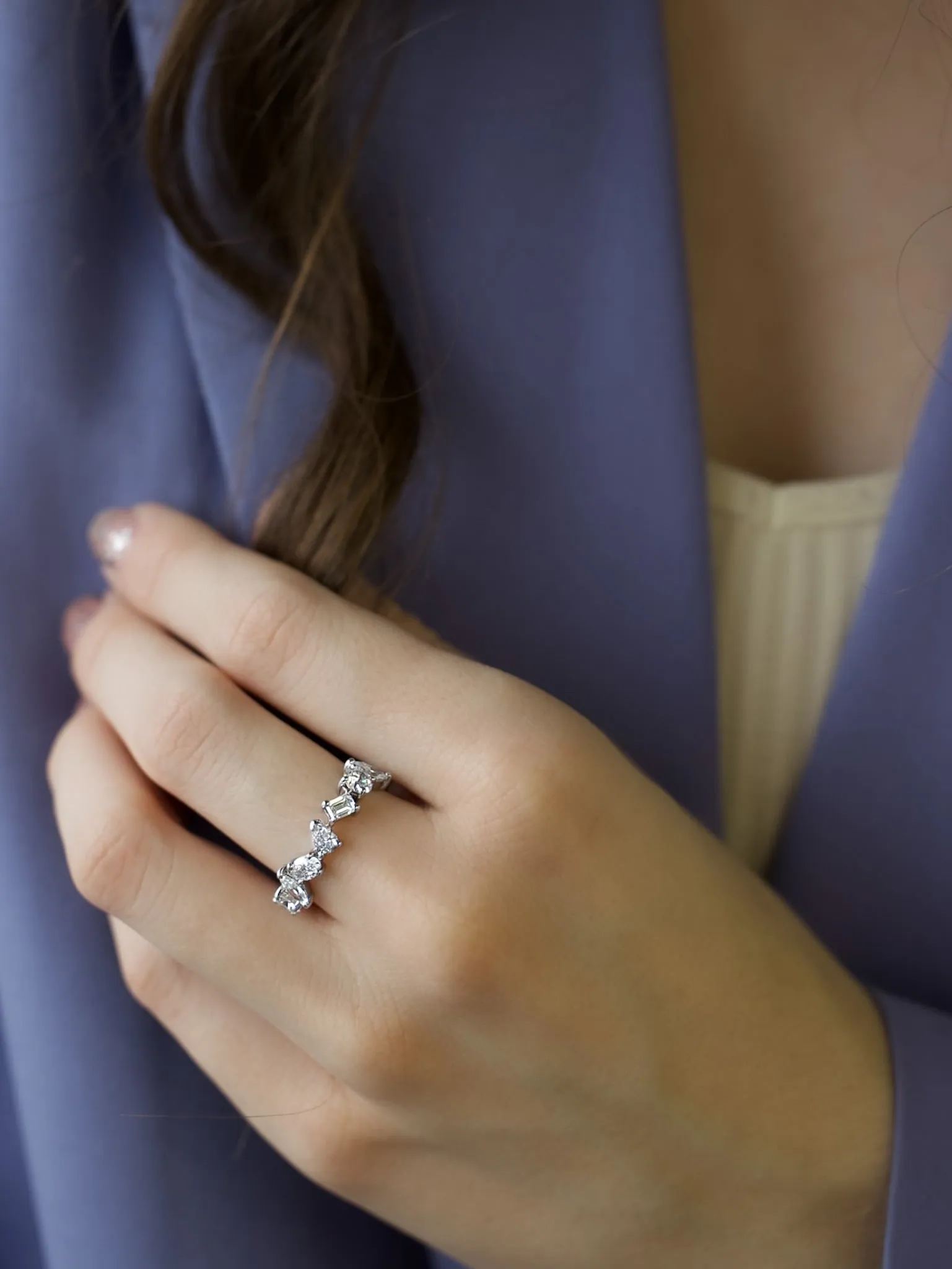 Sustainable Sparkle Scattered Fancy Lab Diamond Band
