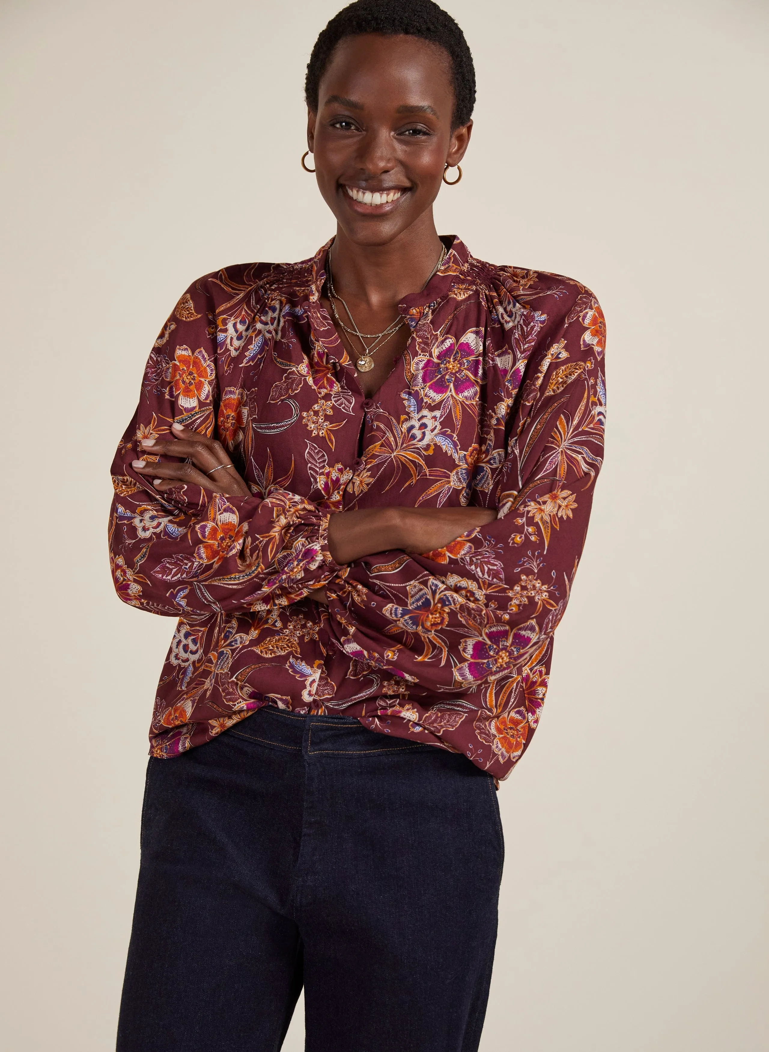 Suzanne LENZING™ ECOVERO™ Woodland Print Floral Blouse | Colour Garnet
