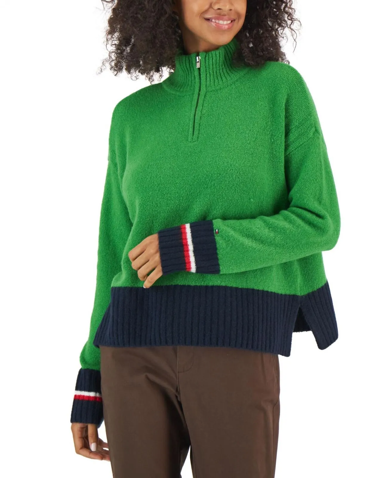 Tommy Hilfiger Colorblocked Half-Zip Sweater New Leafsky Captain Green L
