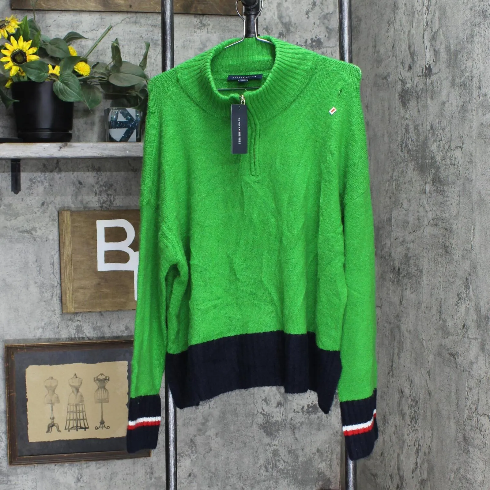 Tommy Hilfiger Colorblocked Half-Zip Sweater New Leafsky Captain Green L