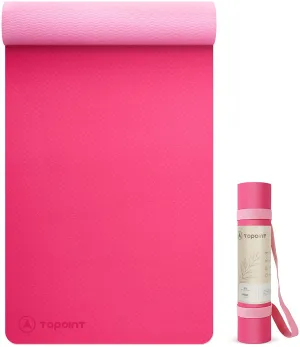 Topoint Yoga Mat 6 mm/0.24 in, TPE Exercise & Fitness Mat, Double-Sided Non Slip Exercise Mat, Anti-Tear 68 x 24 inch Fitness Yoga Mats for Women and Men with Carrying Strap for All Types of Yoga, Pilates & Floor Workout