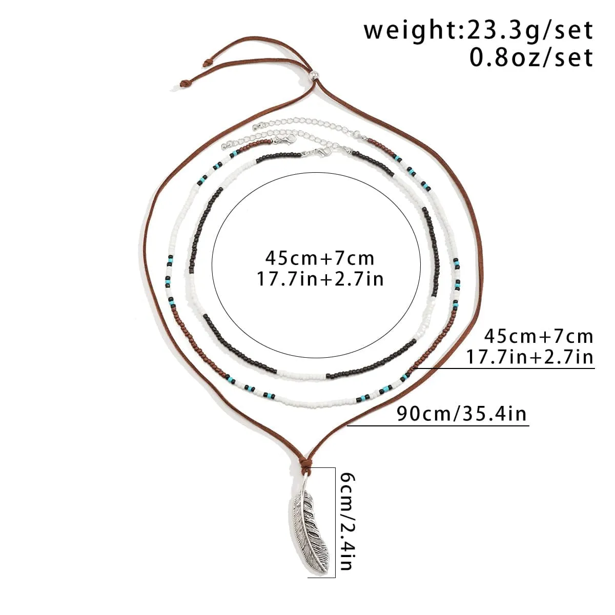 Trendy Layered Seed Bead Leaf Pendant Velvet Necklace Set