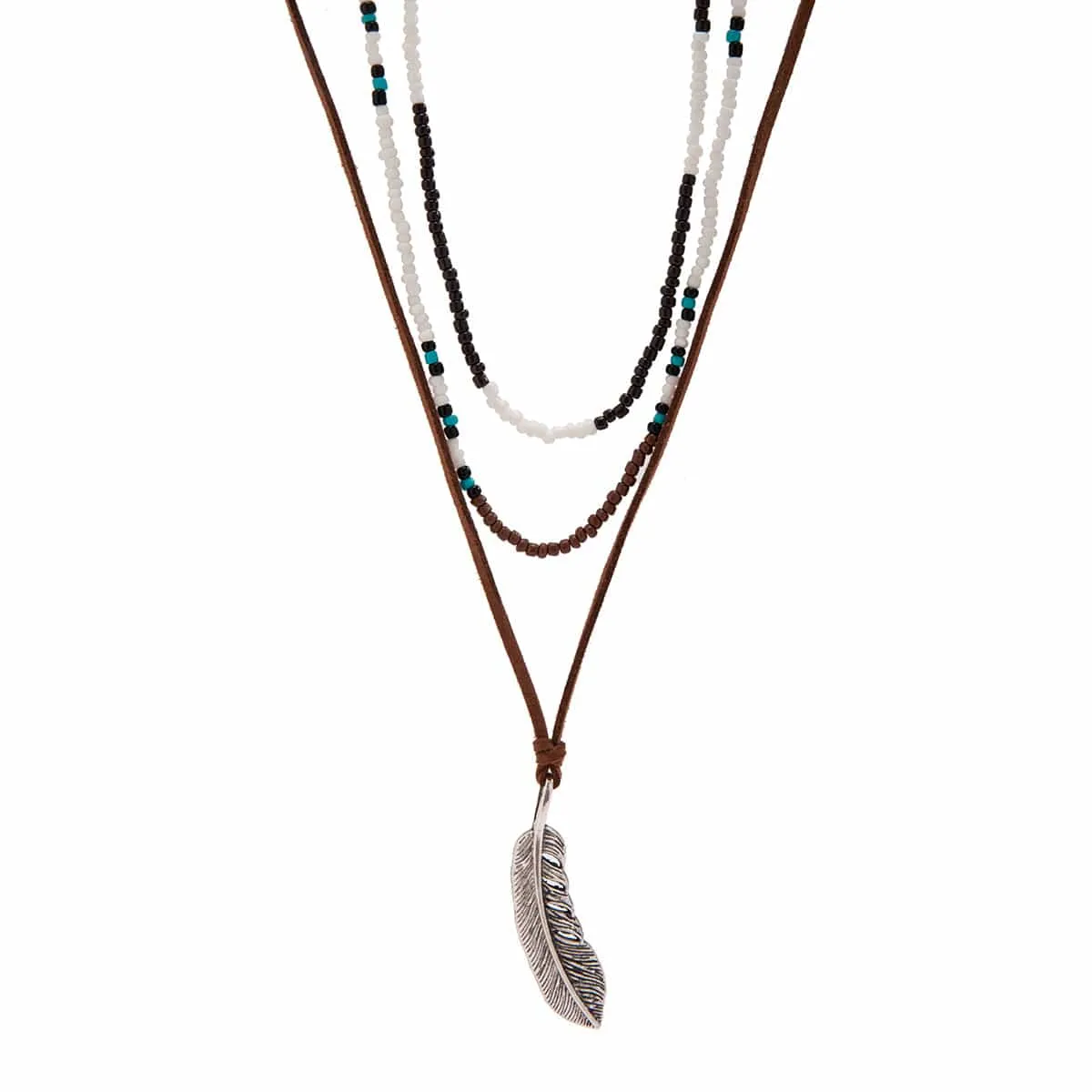 Trendy Layered Seed Bead Leaf Pendant Velvet Necklace Set
