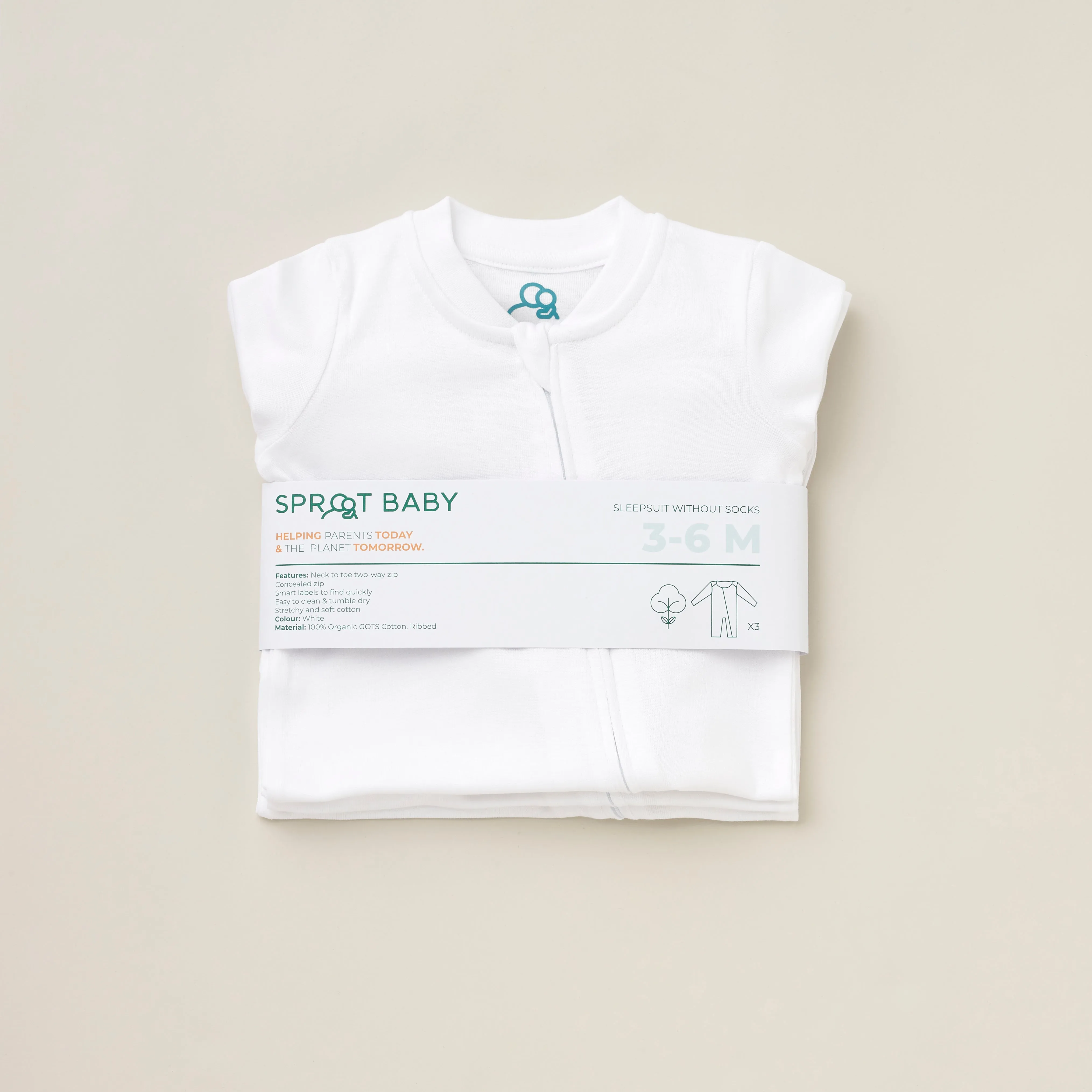 Truly Sustainable Footless Sleepsuits X3