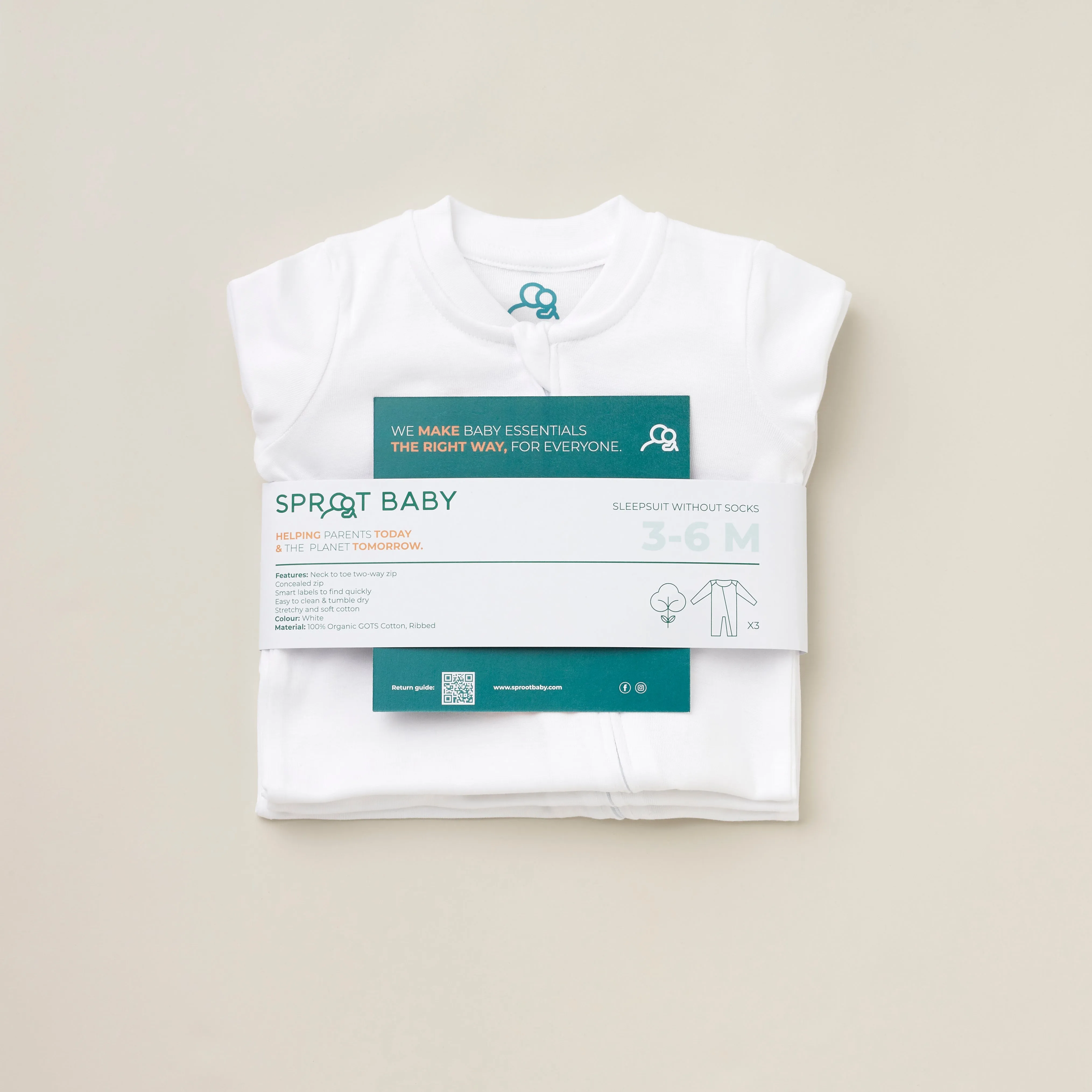 Truly Sustainable Footless Sleepsuits X3