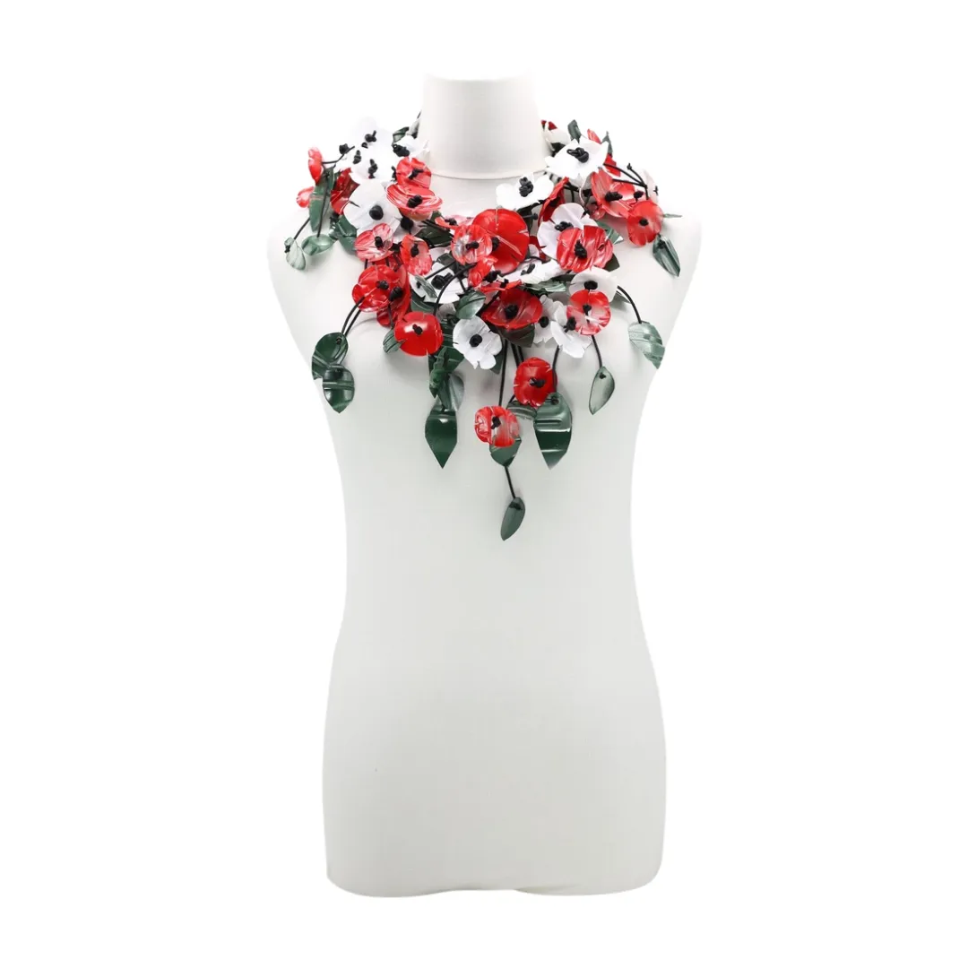 Upcycled Plastic Bottles Poppy Necklace - Red