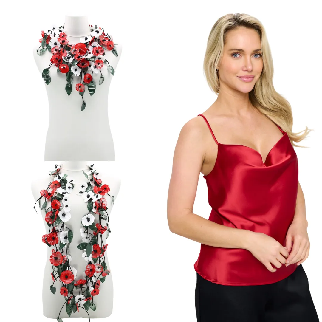 Upcycled Plastic Bottles Poppy Necklace - Red