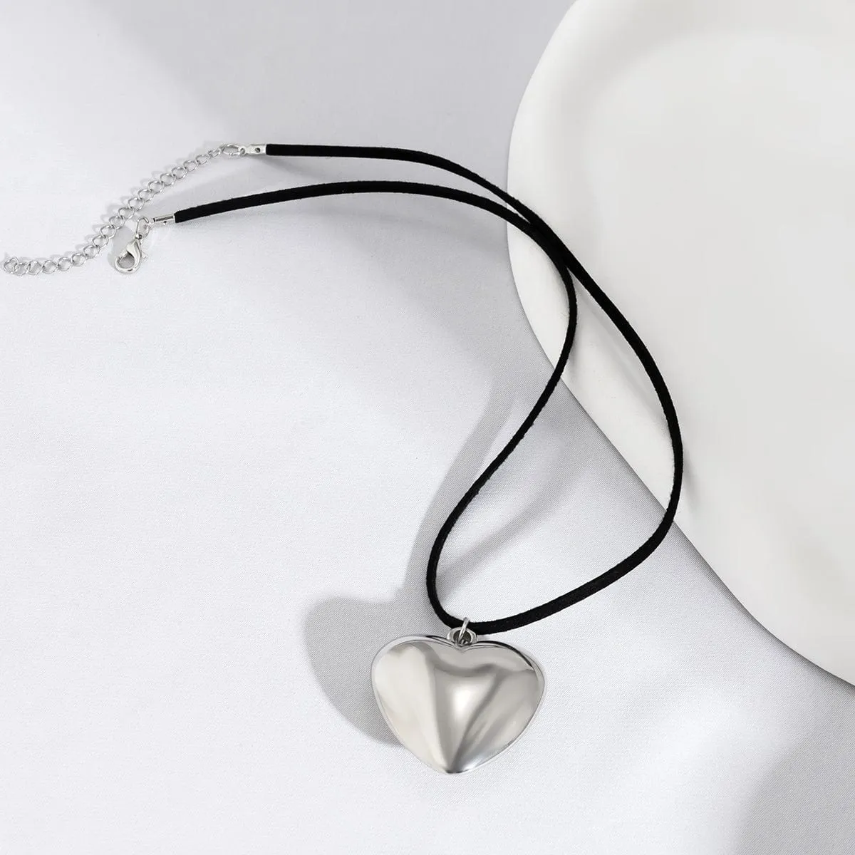 Velvet Cord String Heart Pendant Necklace