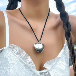 Velvet Cord String Heart Pendant Necklace