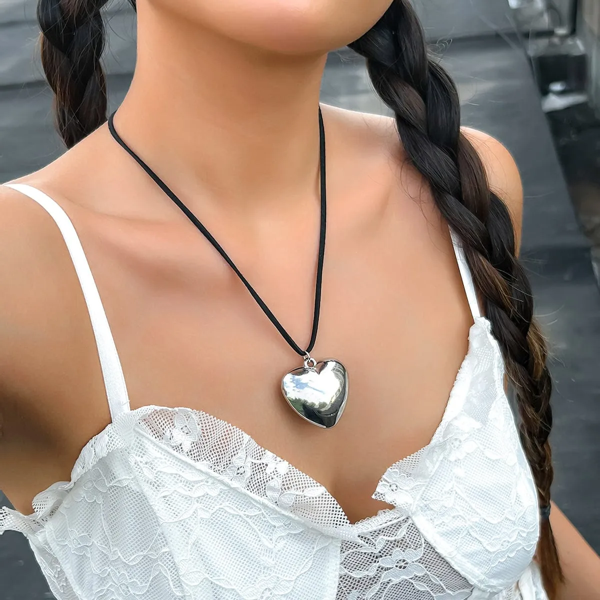 Velvet Cord String Heart Pendant Necklace