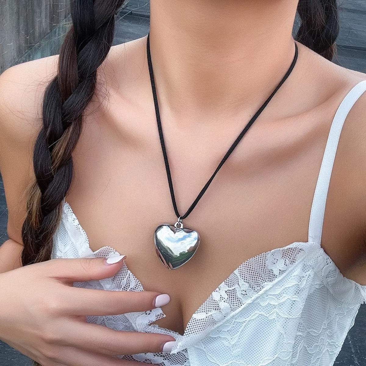 Velvet Cord String Heart Pendant Necklace