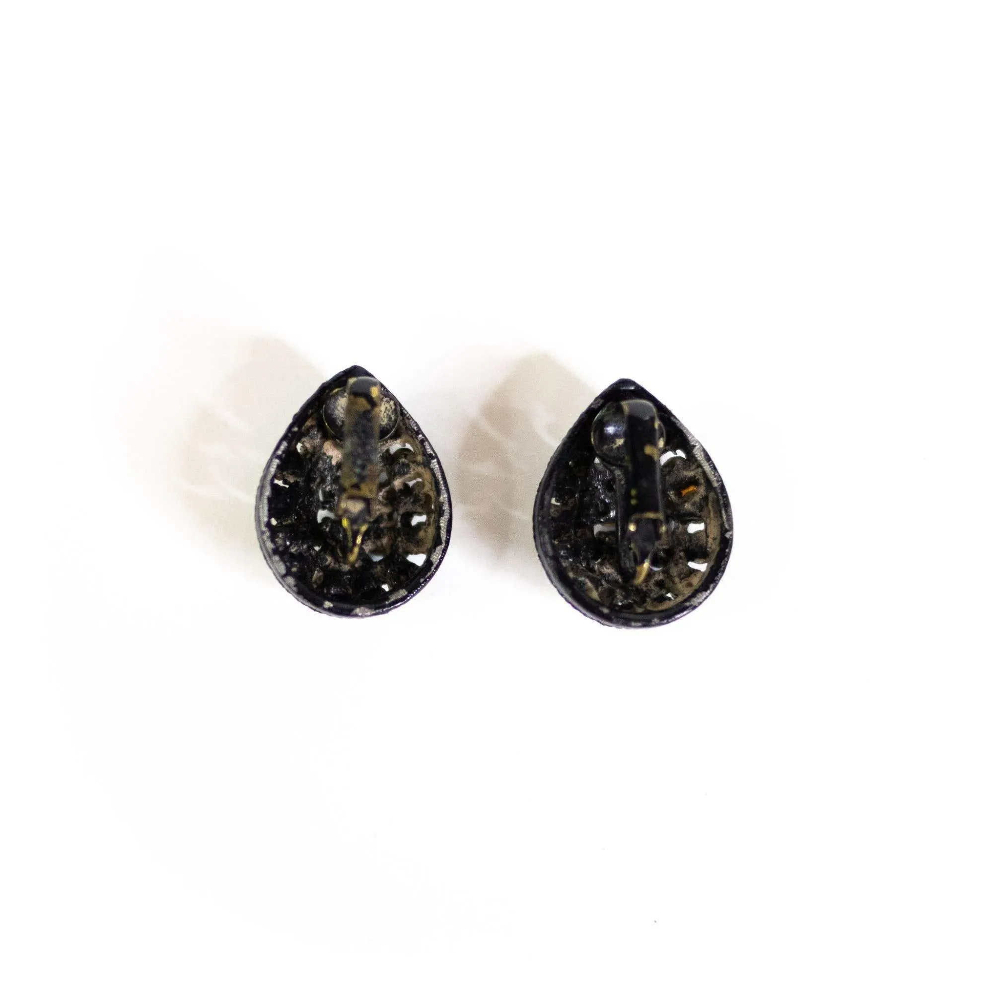 Vintage Blue and Green Rhinestone Teardrop Statement Earrings