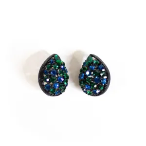 Vintage Blue and Green Rhinestone Teardrop Statement Earrings