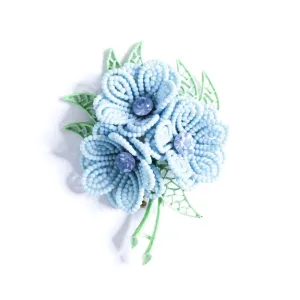 Vintage Blue Wired Beaded Flower Brooch