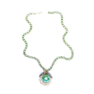 Vintage Green Rhinestone Flower Necklace