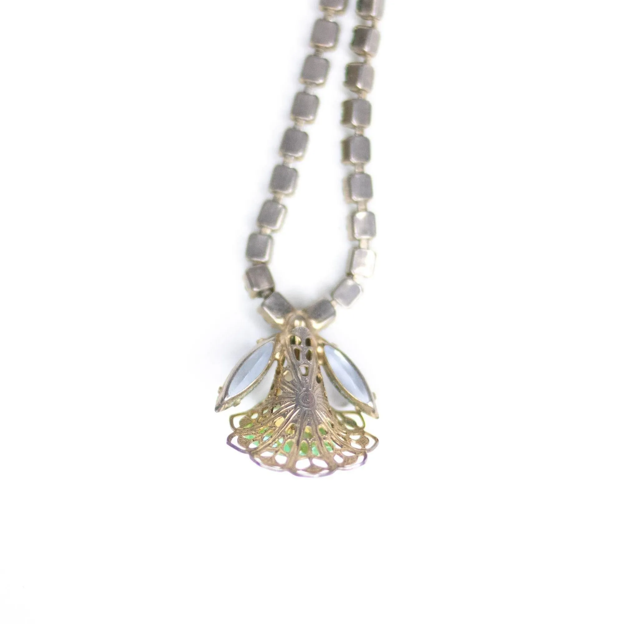 Vintage Green Rhinestone Flower Necklace