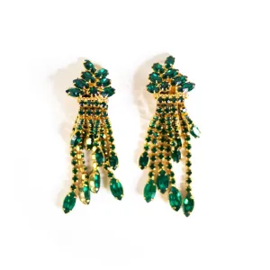 Vintage Green Rhinestone Statement Earrings