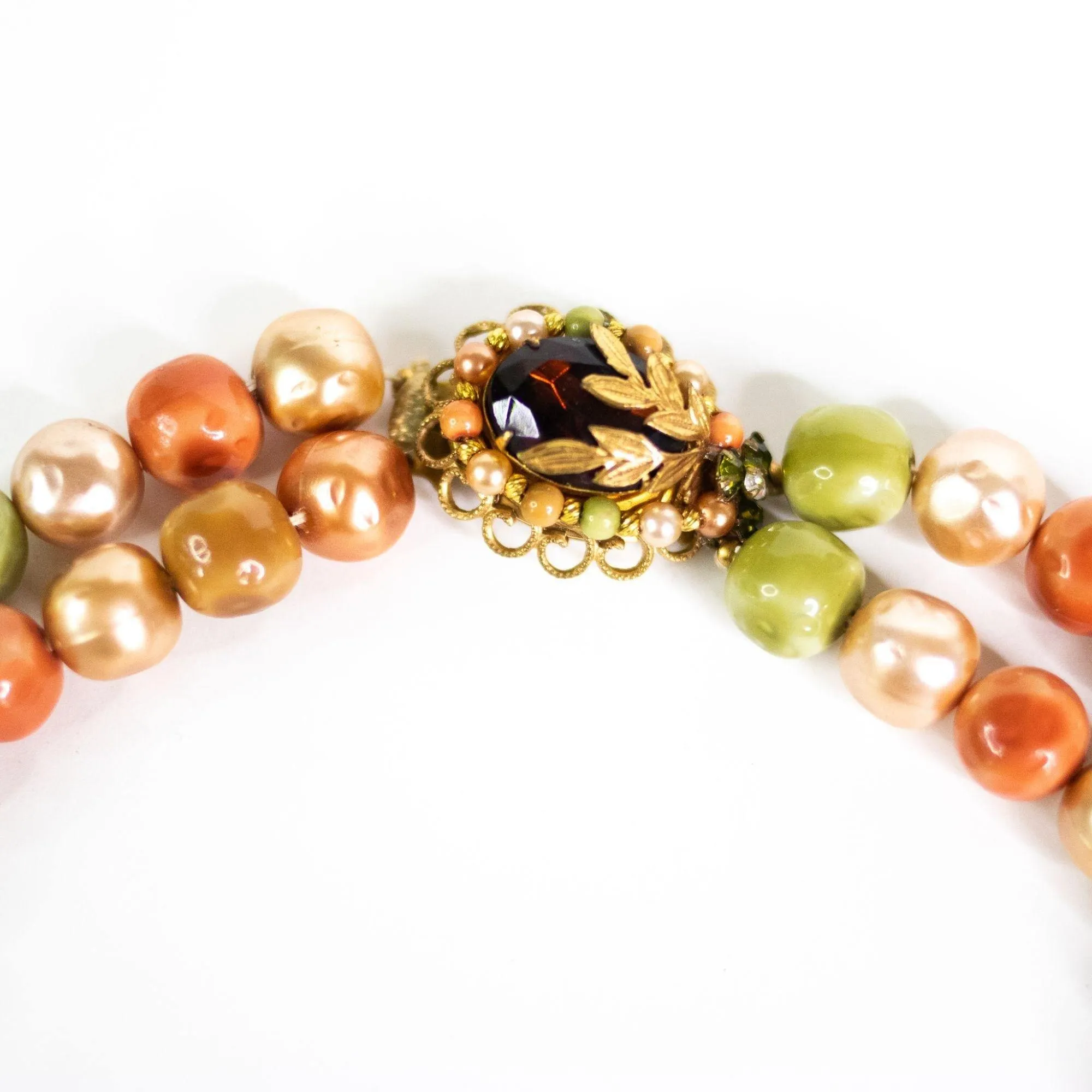 Vintage Green, Tangerine, Champagne, Bronze Double Strand Necklace