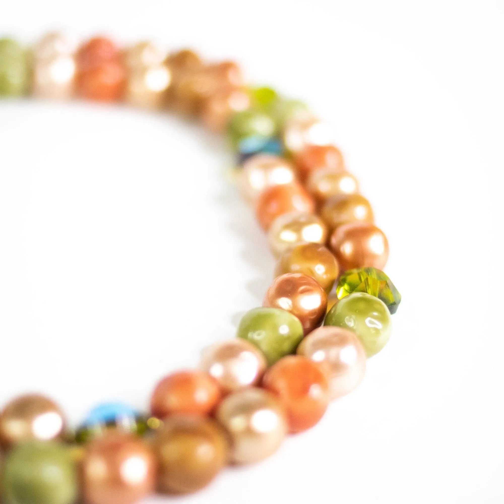 Vintage Green, Tangerine, Champagne, Bronze Double Strand Necklace