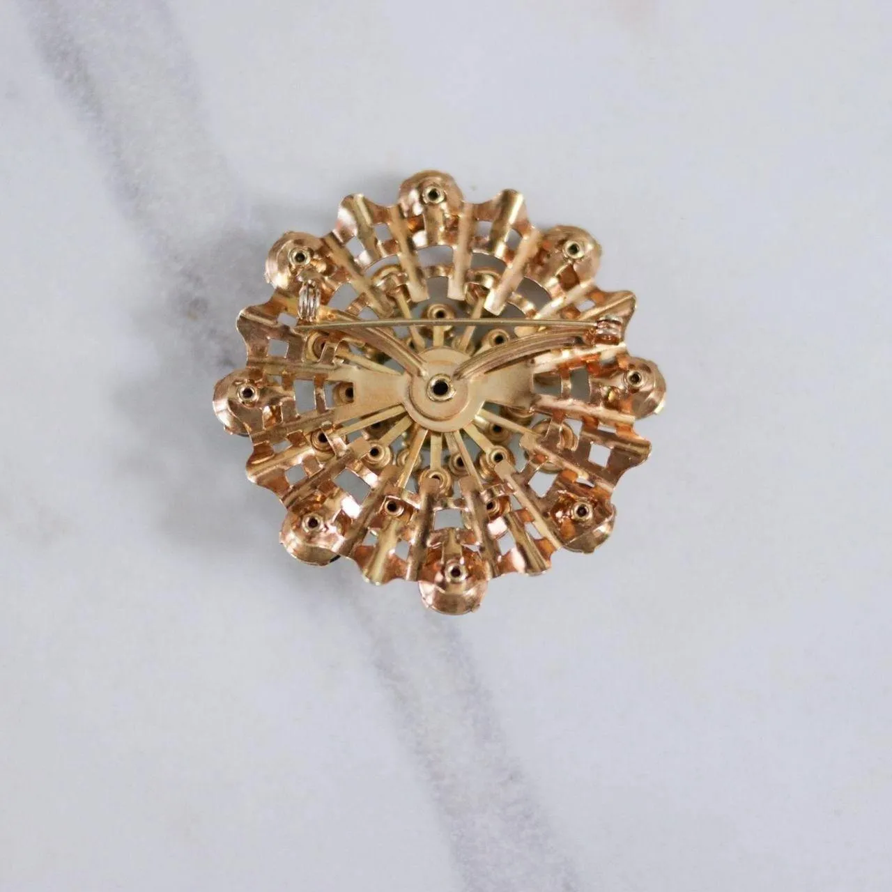 Vintage Shades of Green Rhinestone Ruffle Brooch