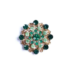 Vintage Shades of Green Rhinestone Ruffle Brooch