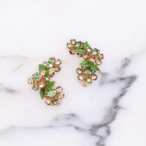 Vintage Weiss Green Flower with Green Rhinestone Earrings
