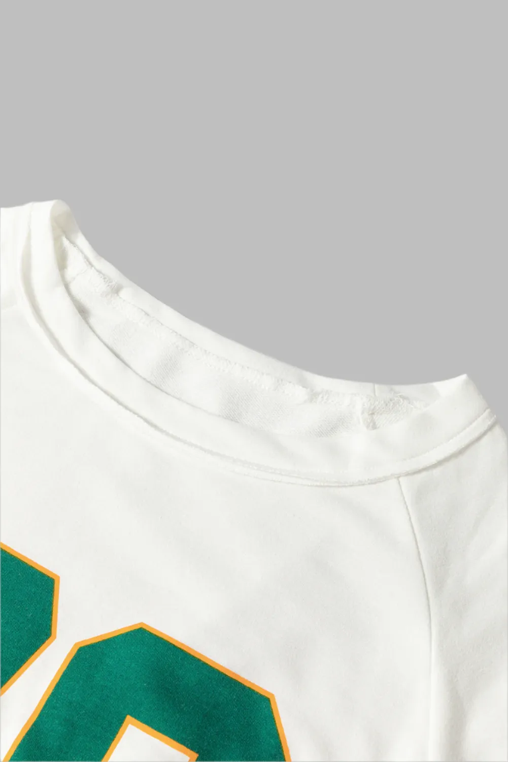 White Number 76 Printed Retro Sporty Long Sleeve Graphic Print Top