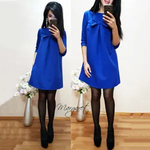 Women Elegant Spring Red Green Dress O-neck 3/4 Sleeve Casual Loose Dress