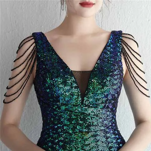 Women's Dress V Neck Long Maxi Elegant Mermaid Formal Dresses Evening Gown S-4XL