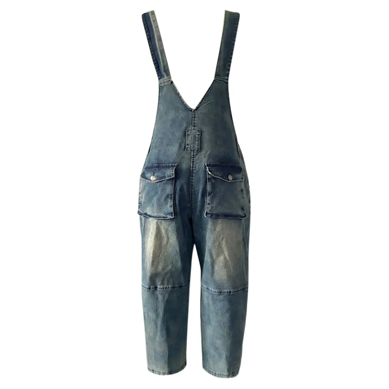 Women'S Pocket Washed Denim Overalls European American Large Size Button Strap Backpack Shorts Casual Womens Jeans Overalls