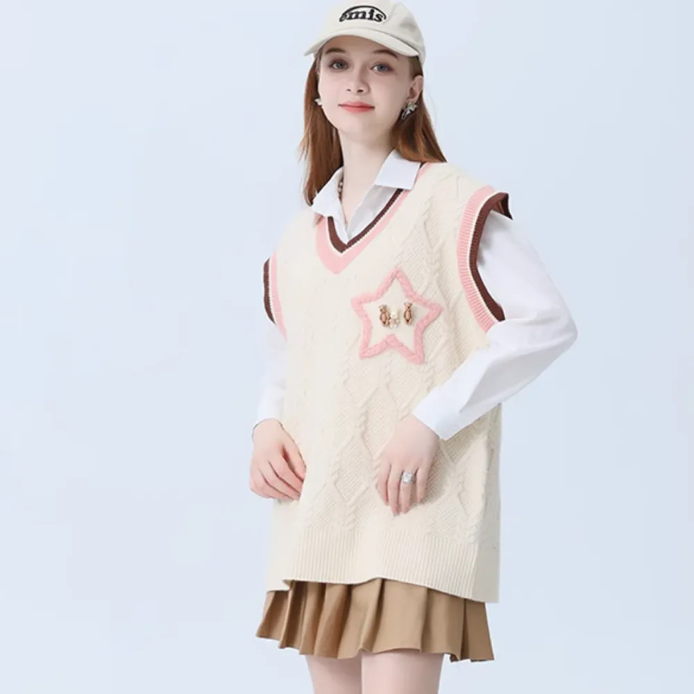 Women's Preppy Style Star Embroidered Knit Vest