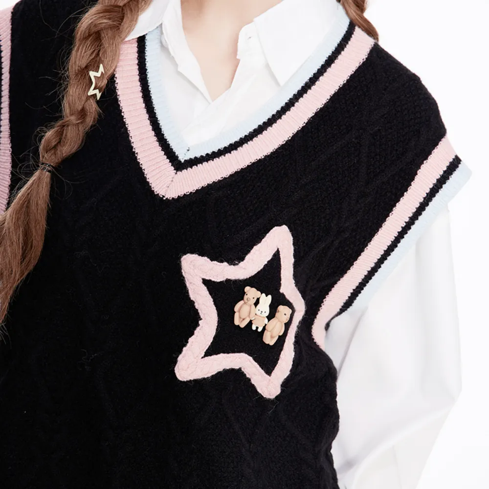 Women's Preppy Style Star Embroidered Knit Vest