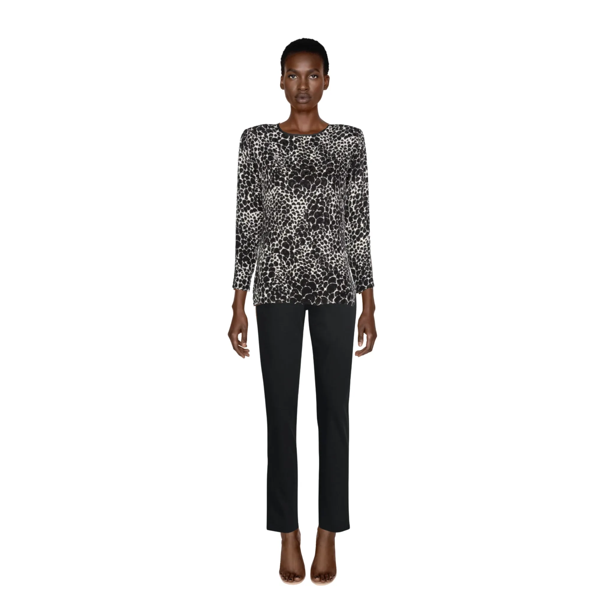 YVES SAINT LAURENT Ysl Black White Silk Print Blouse Top, 1970s