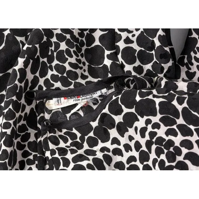 YVES SAINT LAURENT Ysl Black White Silk Print Blouse Top, 1970s